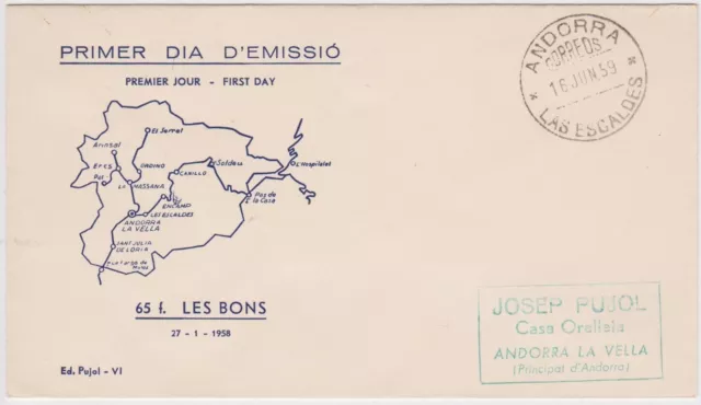 (H8-37) 1959 Andorra FDC 65F LES BONS