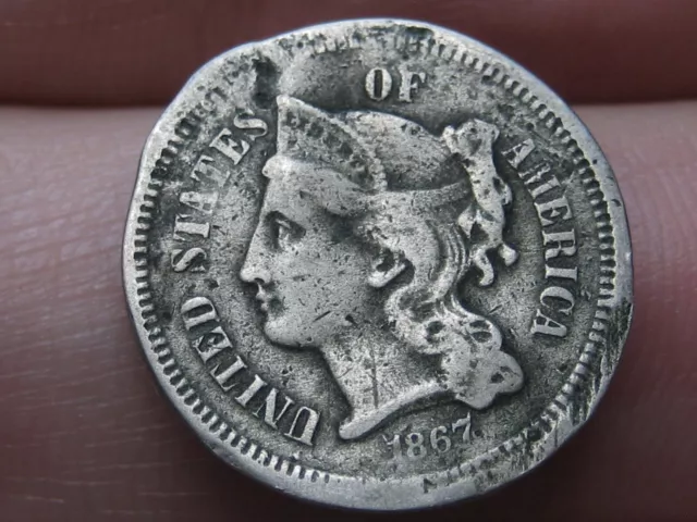 1867 Three 3 Cent Nickel 3CN- VG Details