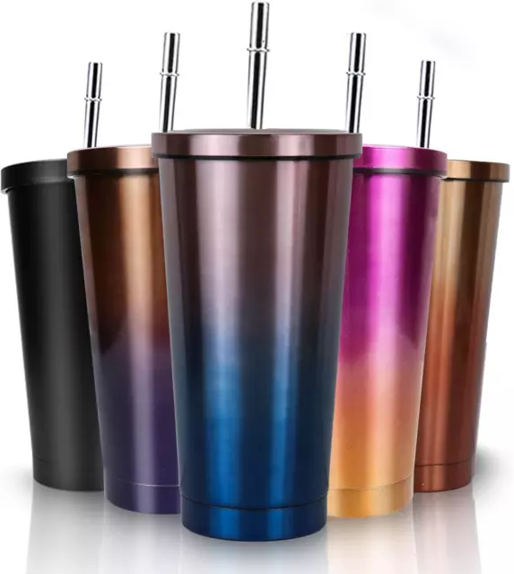 Travel Coffee Mug with Straw and Lid | Large Stainless Steel Insulated Travel Mu