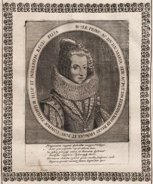 Maria Anna Di Spagna España Austria Spain Ritratto Incisione Engraving 1650