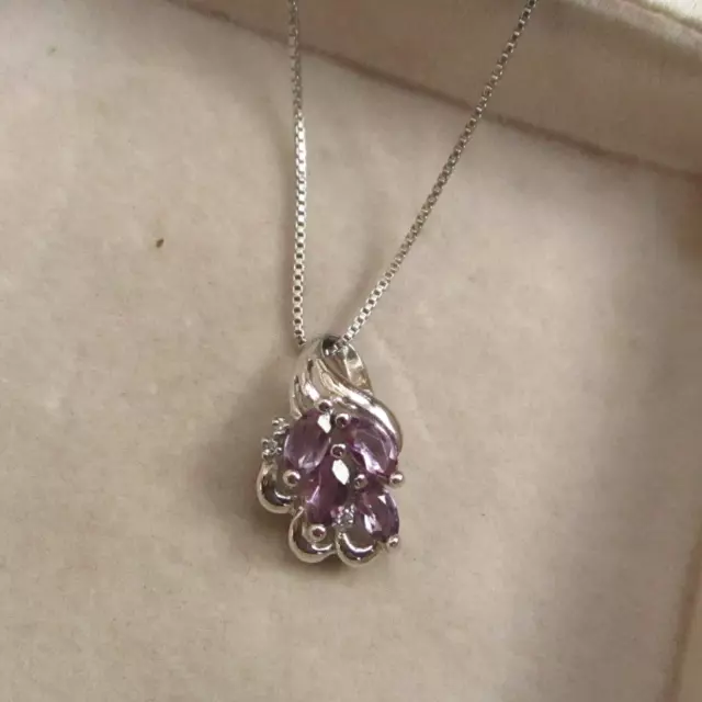 Lovely Vintage Sterling Silver Amethyst Pendant & Chain