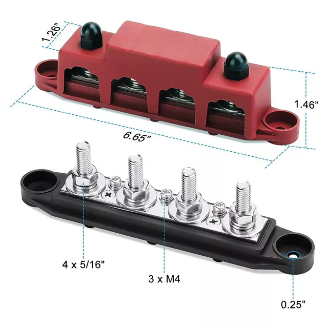 2x Positive Negative Bus Bar Battery Power Distribution Block 4xM8 Terminal Set 2