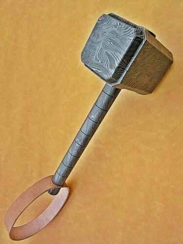 Nouveau Marteau De Thor Mjolnir Réplique En Acier Damas Forgé À La Main