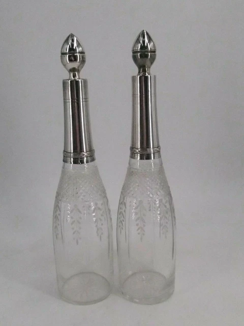 Paire De Carafes En Argent Massif Poincon Minerve Et Cristal