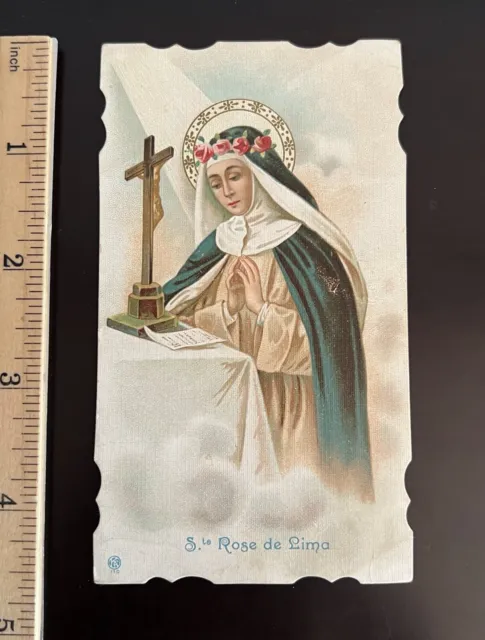 Vintage Die Cut French Catholic Holy Card - Saint Rosa of Lima
