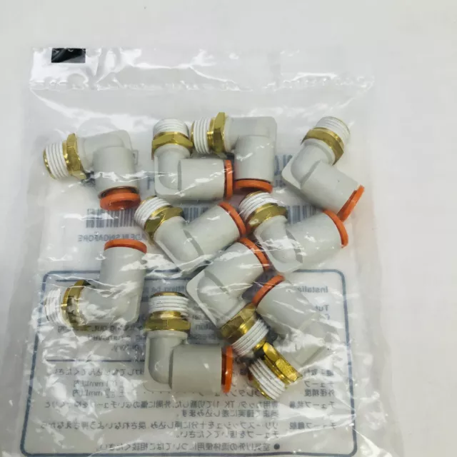 Bag Of 10 Smc Fittings Kq2L07-34As - ¼" Od Puch-To-Connect X ⅛" Npt - 90° Elbow