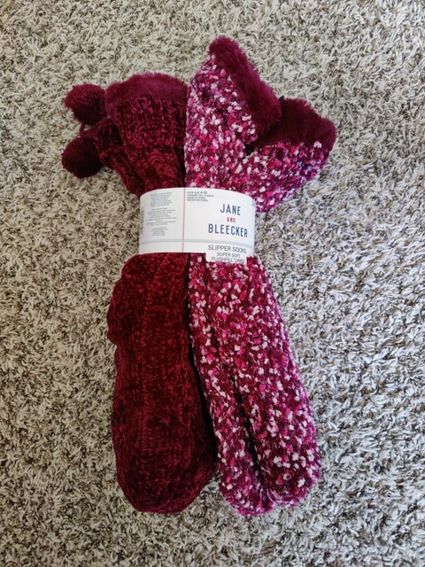 Jane and Bleecker 2 Pair Slipper Socks Variety Colors SHOE SIZE 4-10