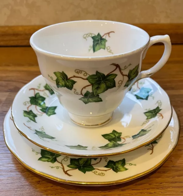 Vintage Teacups with Saucer and small plate Colclough Ivy Leaf Green Bone China