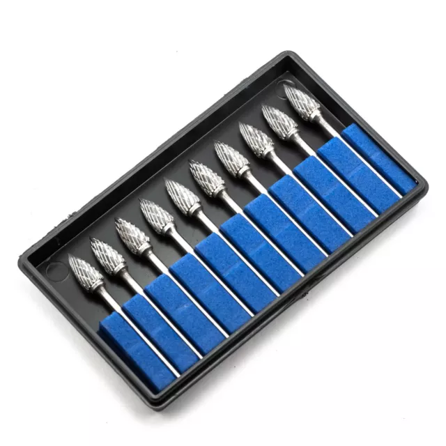 10pcs Pointed Carbide Burr Bur Rotary Grinding Engraver Engraving Drill Bit Tool