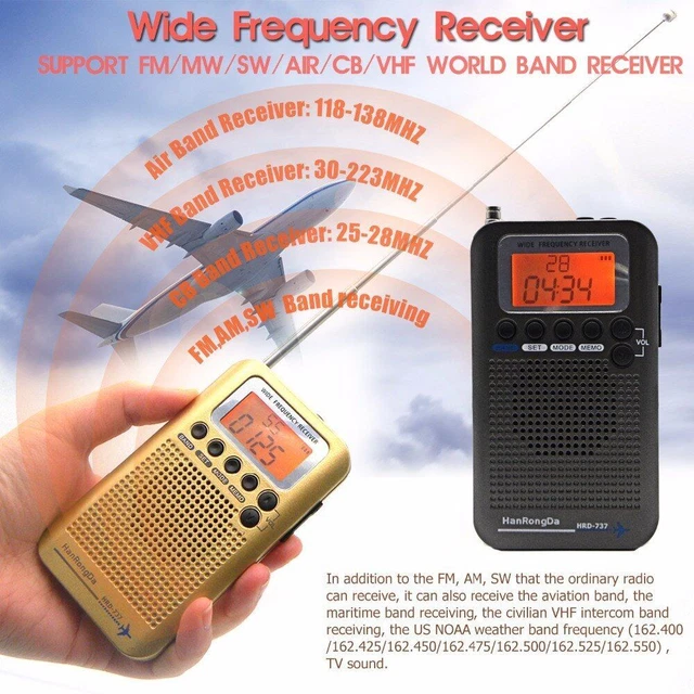 AIRCRAFT FULL BAND Radio VHF Receiver Portable FM/AM/SW/CB World Stereo