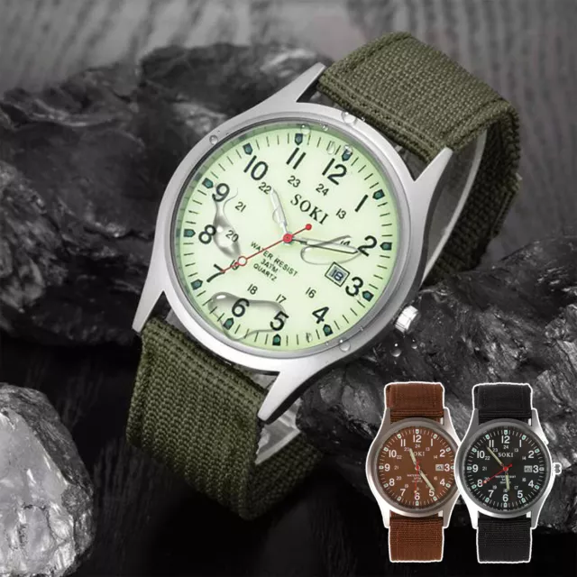 Men's Military Leather Casual Dress Wrist Watches Date Quartz Analog Army