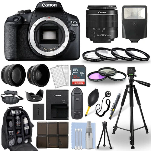 Canon EOS 2000D / Rebel T7 DSLR Camera + 18-55mm Lens+ 30 Piece Accessory Bundle