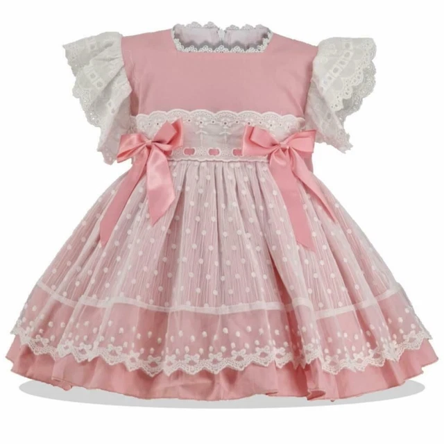Baby Girls Spanish Style Romany Rose Pink Lace Bows Dress & Pants  12-18 months