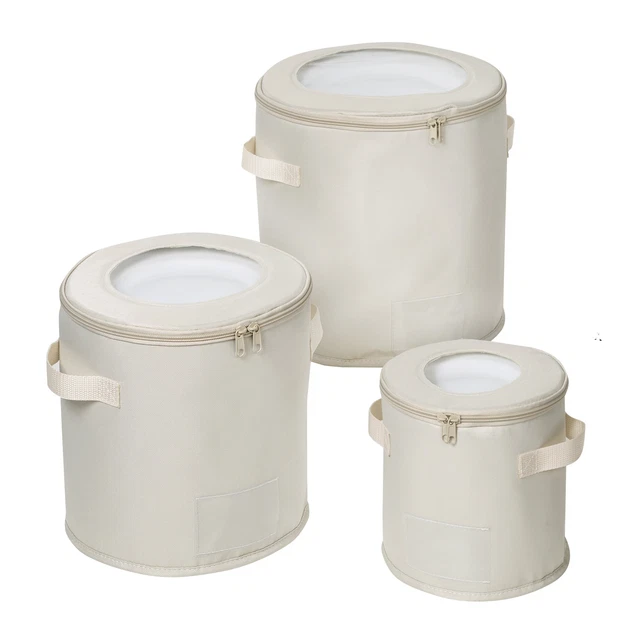 Round Dinnerware Storage Box Set of Three, Natural