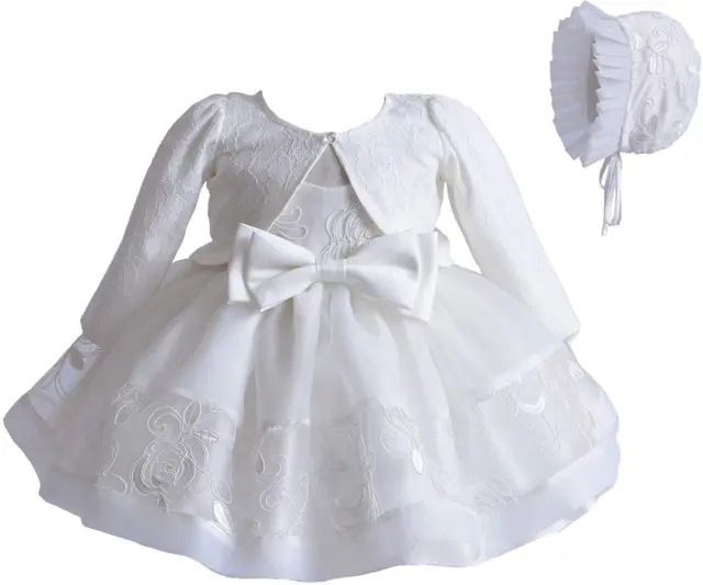 3Pz Vestito Principessa Bambina Abito in Tulle Bianco Elegante Bowknot + Cover u