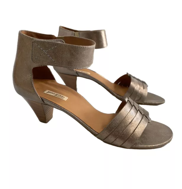 Paul Green Coco Metallic Taupe Leather Open Toe Ankle Strap Sandal UK 7, US 9.5