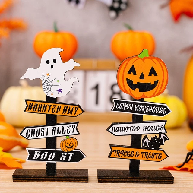 3 PCS Halloween Centrotavola in Legno Cartelli,Halloween Desktop in Legno,Happy Halloween Decorazioni da Tavola,Centrotavola Decorazioni di Halloween,Halloween Desktop Ornamento Ornamento