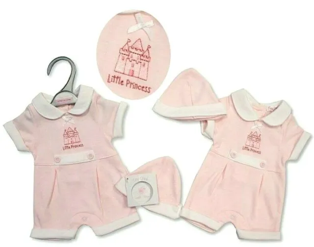 Premature Tiny Baby Girls ~ Little Princess ~ Romper Suit & Hat Gift Set Pink