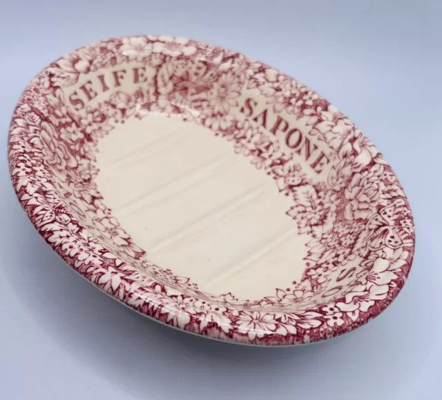 Crabtree & Evelyn Mason’s Wedgewood London Red Floral Soap Dish Vintage EUC