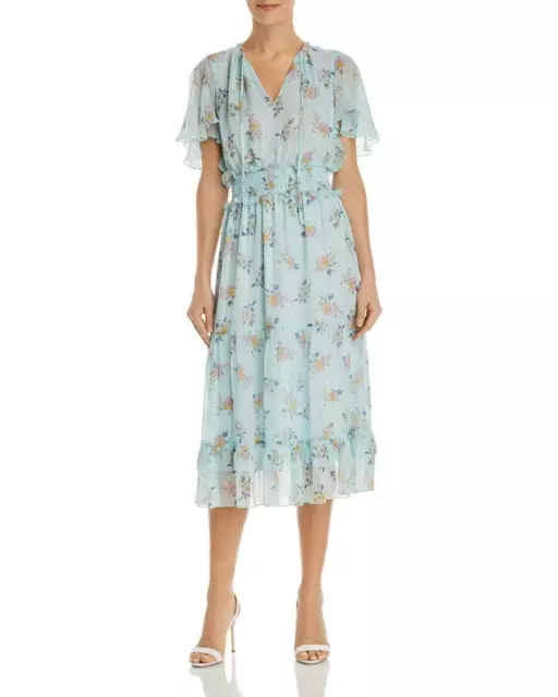 Shoshanna Womens Mercerie Floral Print Ruffled MIDI Dress 6, 10 Color Mint Multi