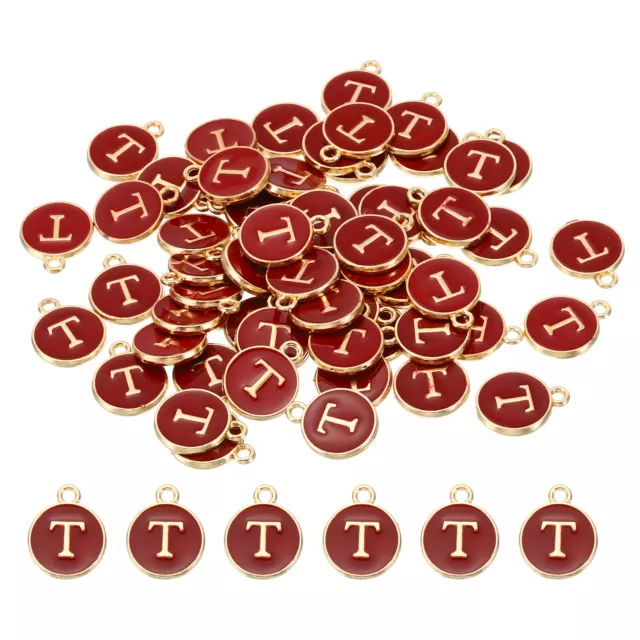 Letter Charm T, 60Pcs Double Sided Alphabet Initial Charm Pendants Beads Red