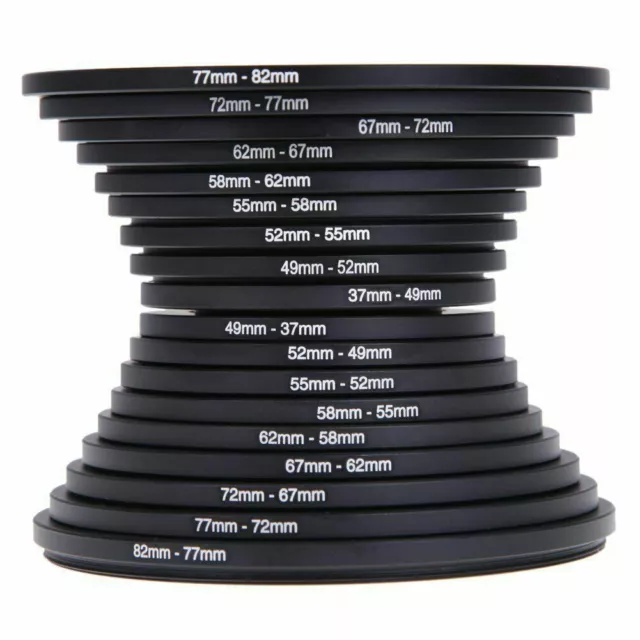 18pcs 37- 82mm Step Up / Down Camera Lens Filter Adapter Holder Ring Mount