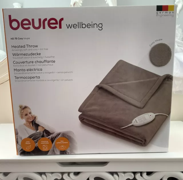 Beurer HD 75 Cosy Electric Heated Throw Blanket - Taupe/grey Bnib