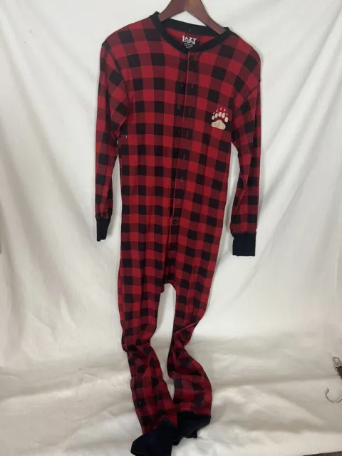 Lazy One Unisex Pajamas Size Small Butt Flap Moose Caboose Checkered 100% Cotton