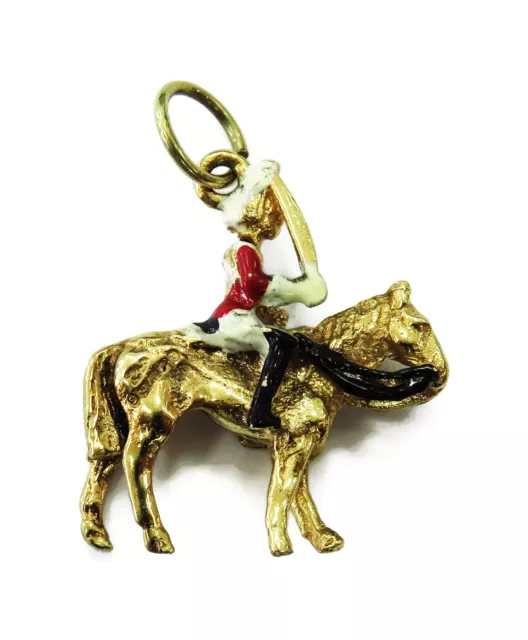 9K Yellow Gold Redcoat British Soldier on Horse Charm Necklace Pendant ~ 3.2g