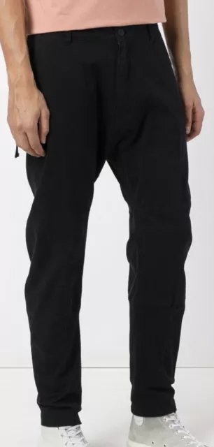 HELMUT LANG Men’s Archival Drop Crotch Buckle Sueded Twill Biker Pants-Black-36