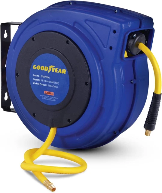 GOODYEAR AIR HOSE Reel Retractable 3/8" Inch x 65' Feet BLUE