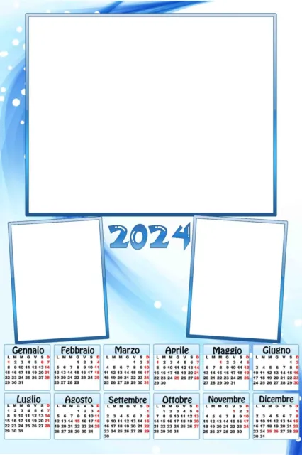 calendario plastificato A4 o A3 personalizzato 3 foto 2024 parete colore AZZURRO