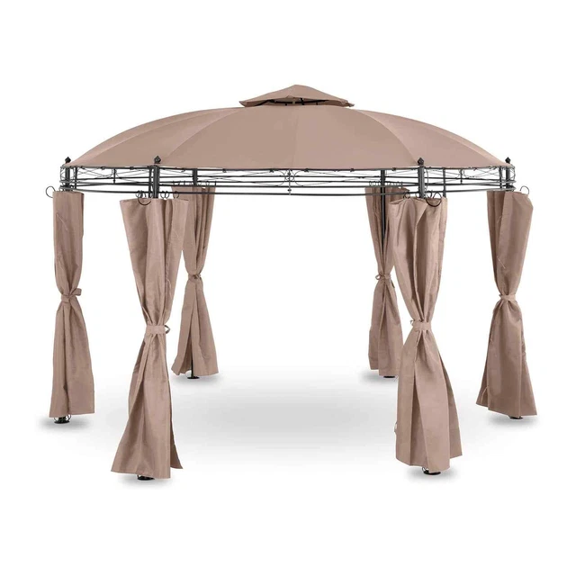 Gartenpavillon Ø 3,50 m Pergola Pavillon Metall Sonnendach Gartenzelt beige