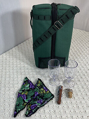 Bolso de hombro de picnic viaje en el tiempo botella de vino con accesorios 15" verde