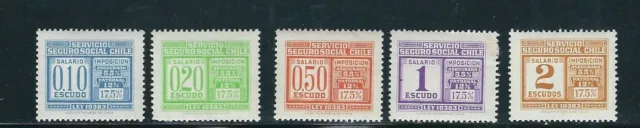 CHILE circa(?) REVENUES SOCIAL SECURITY stamps 5 values UNUSED MLH L2