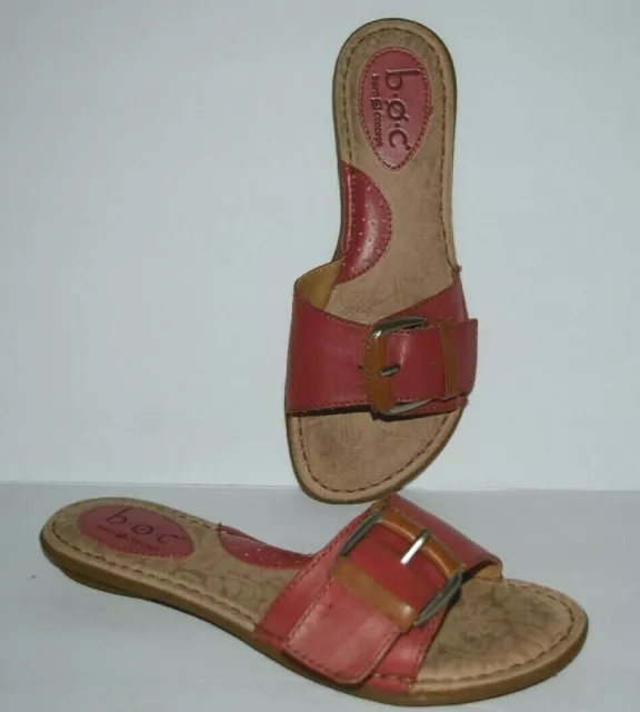 Born Boc Red Leather Slide On Buckle Sandals Women Sz 6 M *Guc*