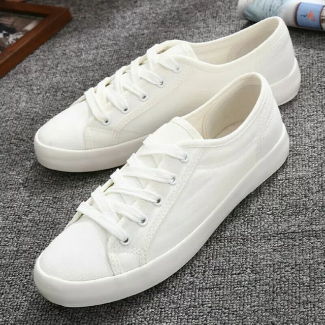 Classique Dame de Femmes Chaussures en Toile Tennis Lacet Plat Blanches Noires
