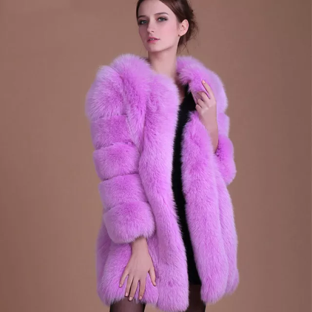 Winter Women Faux Fox Fur Coat Jacket Outwear Thick Warm Overcoat Parka Celeb Sz