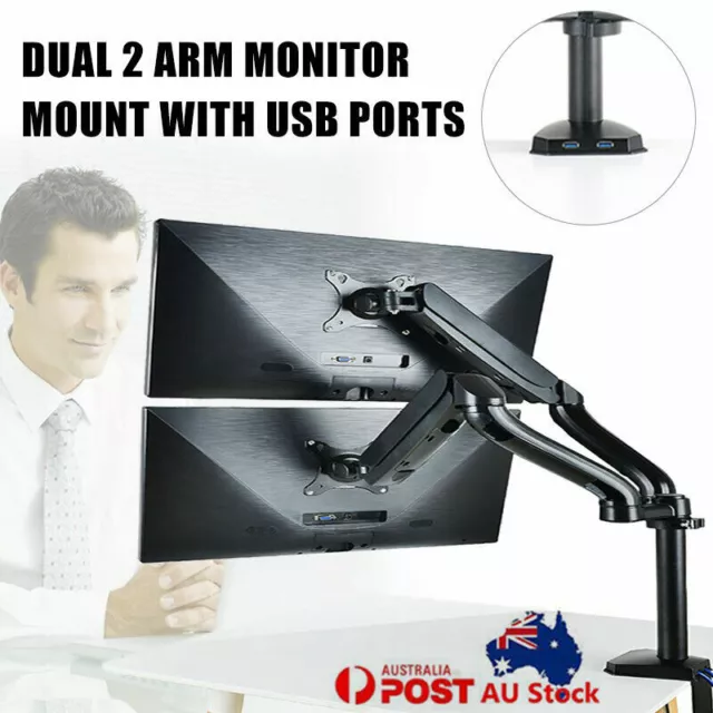 Dual Arm HD LCD Desktop Mount LED Screen Monitor Stand with USB Ports