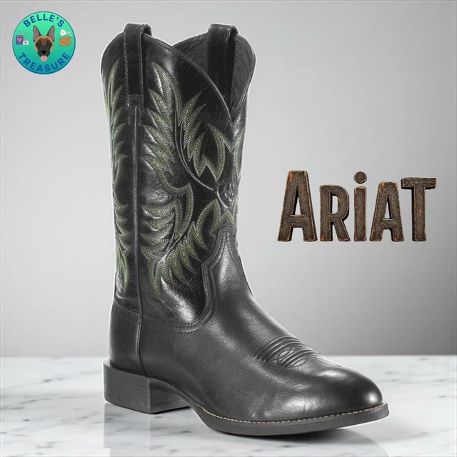 ARIAT COWBOY BOOTS Men 9 D Heritage Stockman Western Black Leather ...