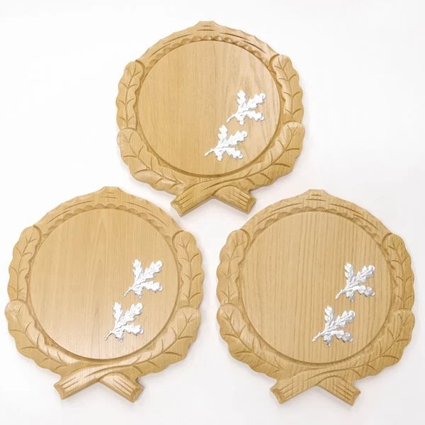 3 Pieza Keilerschilder Tallado Roble Claro Af 19cm Con 6x Aluminio Hoja de Roble