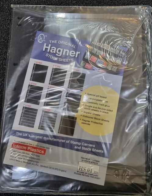 HS1) Genuine Hagner Stocksheets, 1 strip British Made. Pack of 10 Stocksheets.