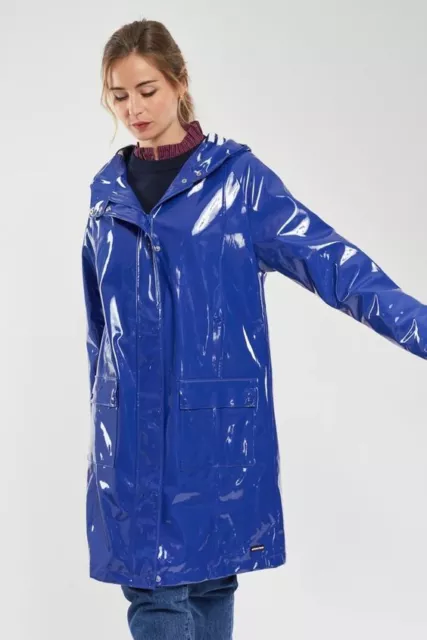 Blue PVC Vinyl Women’s Shinny Rain Coat Waterproof Winters Coat