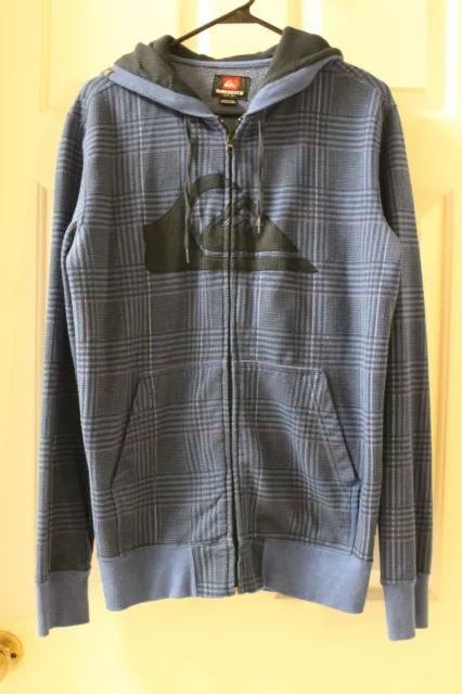 Men's Blue Plaid Quiksilver Full Zip Hoodie size S