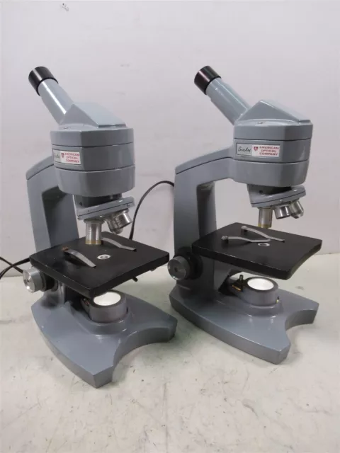 Lot of 2 American Optical AO Model Sixty Monocular Microscopes w/ Objectives