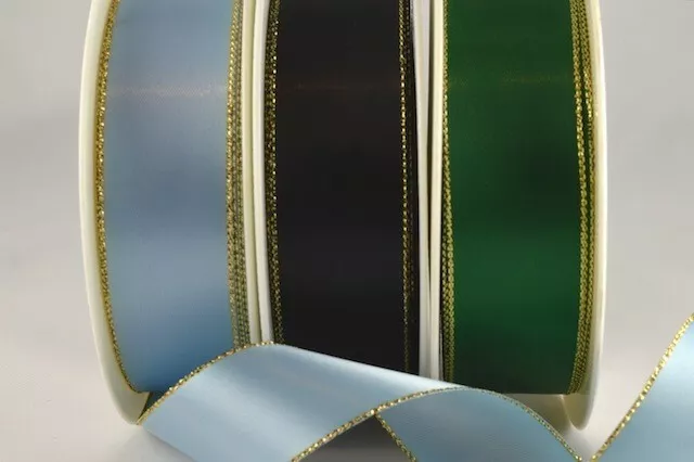 5 Metres DOUBLE SIDED Satin Ribbon WITH LUREX EDGE 25MM & 40MM Widths*UK SELLER*