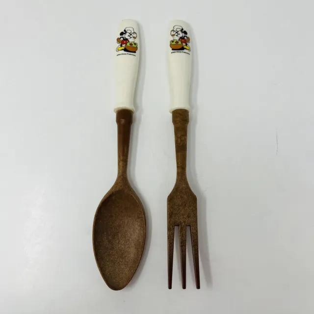 Walt Disney Productions Salad Fork & Spoon Mickey Mouse Vintage Ceramic Handles