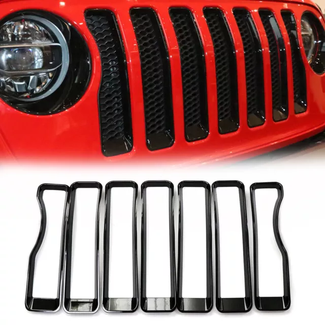 7Pcs Front Grille Grill Insert Ring Cover Trim For 2018+ Jeep Wrangler JL JLU