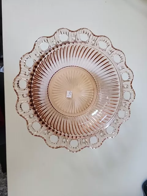 Elegant  Anch. Hock. Old Colony Open Lace Edge Ribbed Pink Depression Glass Bowl