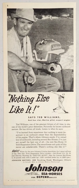 1955 Print Ad Johnson Sea-Horse Outboard Motors Red Sox Baseball Ted Williams
